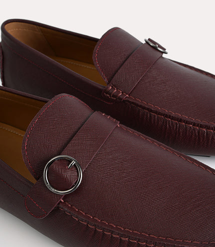 Textured Leather Moccasins with Buckle Detailing