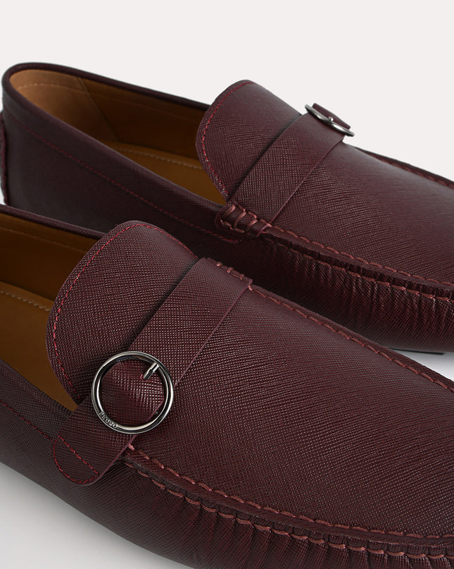Textured Leather Moccasins with Buckle Detailing