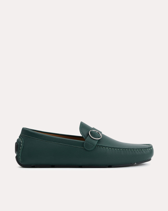 Textured Leather Moccasins with Buckle Detailing