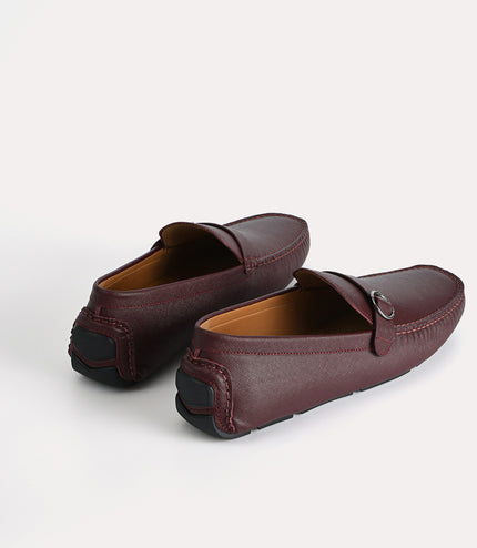 Textured Leather Moccasins with Buckle Detailing