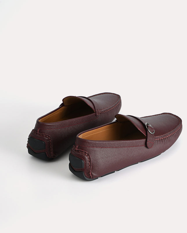 Textured Leather Moccasins with Buckle Detailing