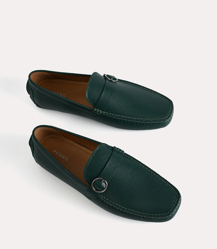 Textured Leather Moccasins with Buckle Detailing