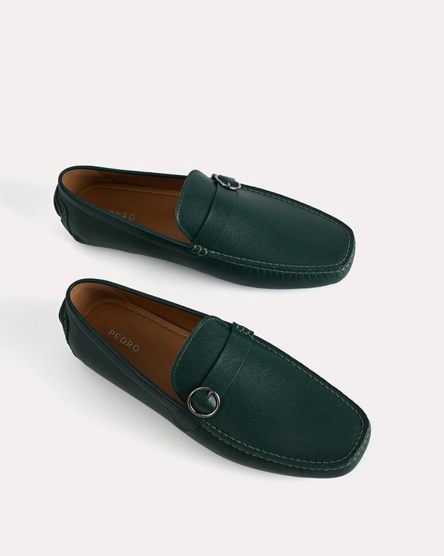 Textured Leather Moccasins with Buckle Detailing