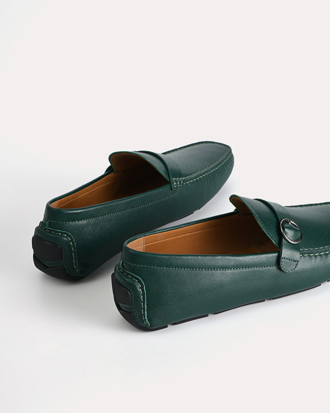 Textured Leather Moccasins with Buckle Detailing