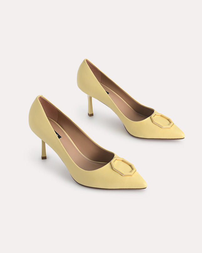 Octagon Buckle Leather Pumps