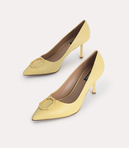 Octagon Buckle Leather Pumps