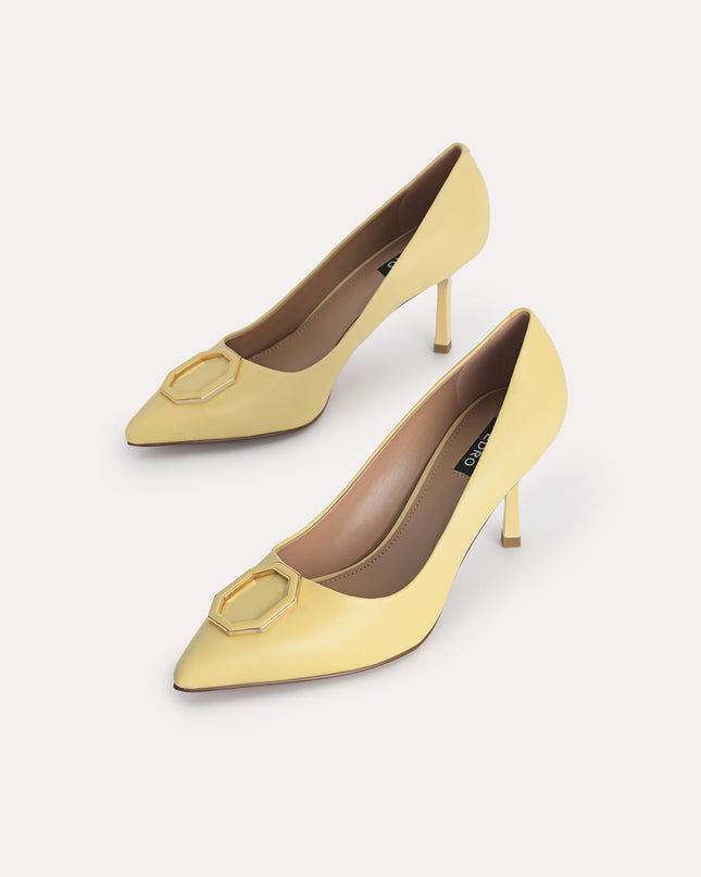 Octagon Buckle Leather Pumps