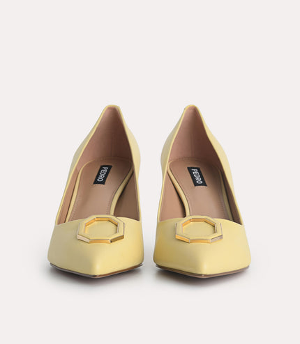 Octagon Buckle Leather Pumps