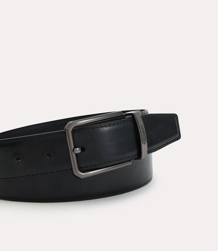 Textured Leather Reversible Pin Belt