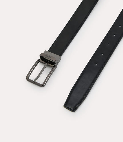 Textured Leather Reversible Pin Belt