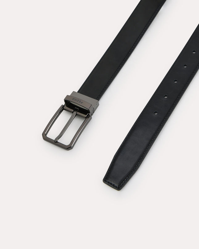 Textured Leather Reversible Pin Belt