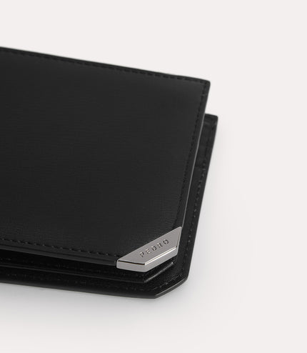 Textured Leather Bi-Fold Wallet with Flip
