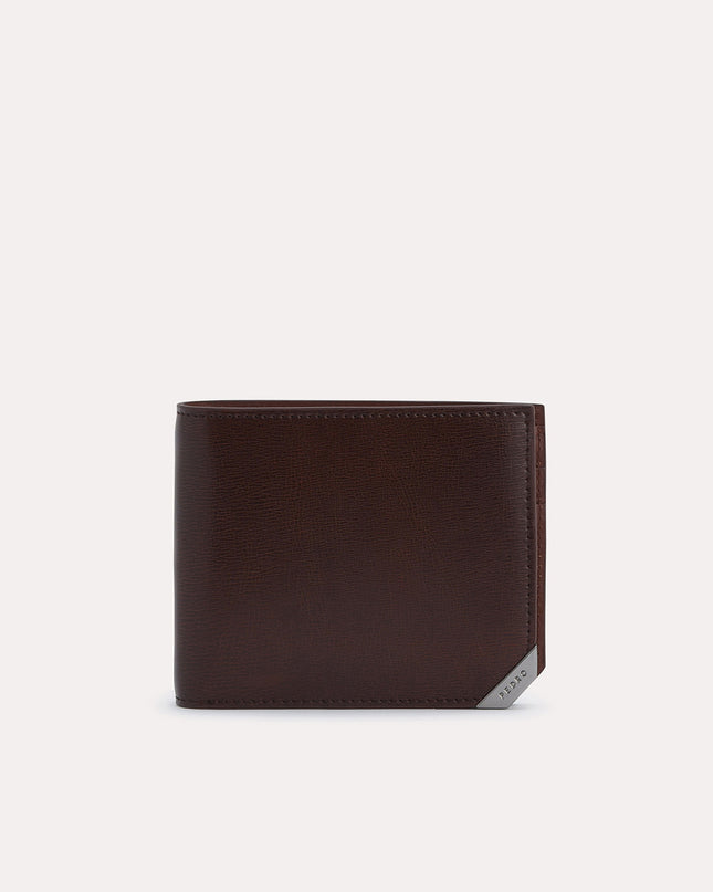 Textured Leather Bi-Fold Wallet with Flip