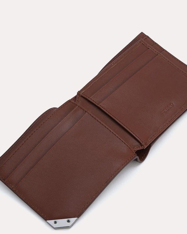 Textured Leather Bi-Fold Wallet with Flip