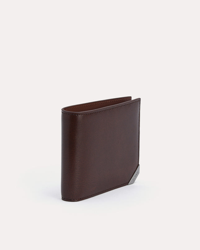 Textured Leather Bi-Fold Wallet with Flip