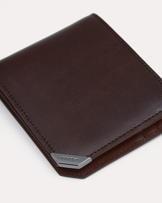 Textured Leather Bi-Fold Wallet with Flip