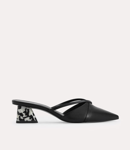 Leather Pointed Heeled Mules