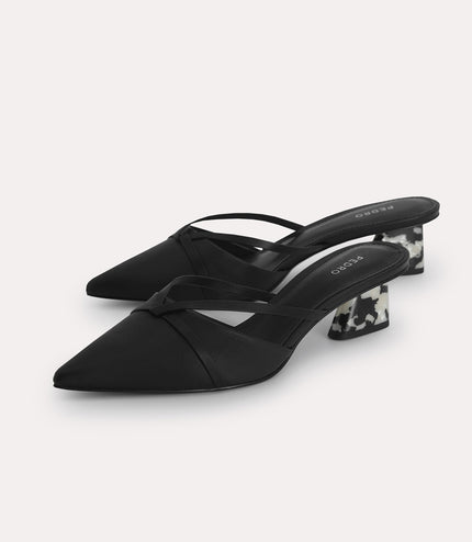 Leather Pointed Heeled Mules