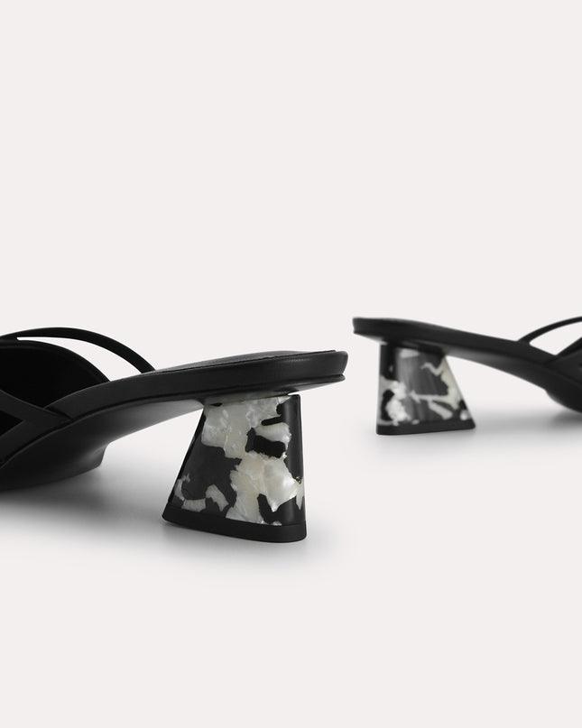 Leather Pointed Heeled Mules
