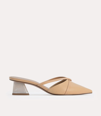 Leather Pointed Heeled Mules