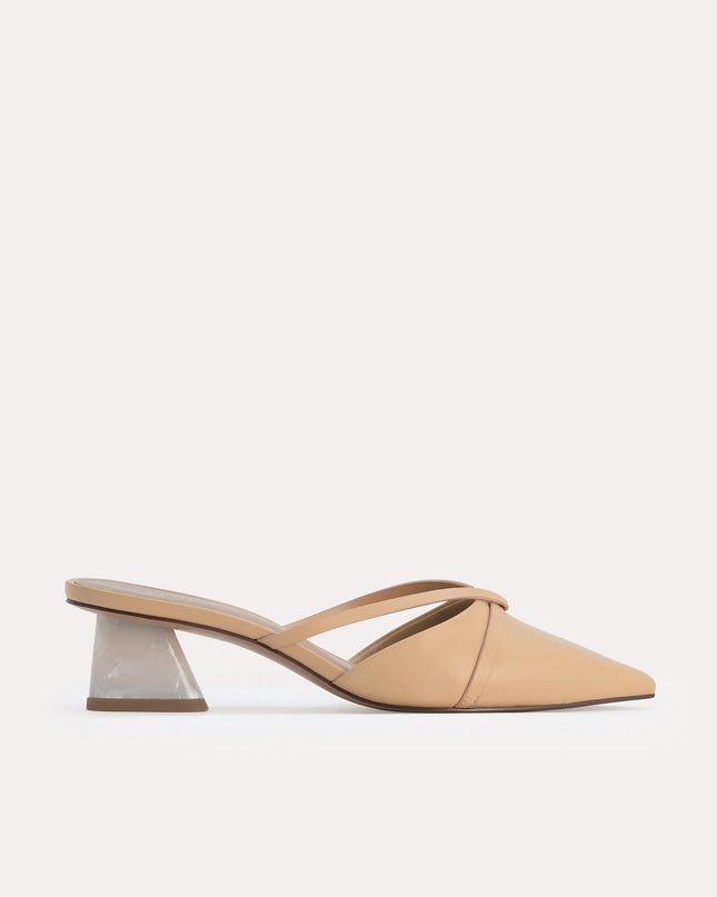 Leather Pointed Heeled Mules