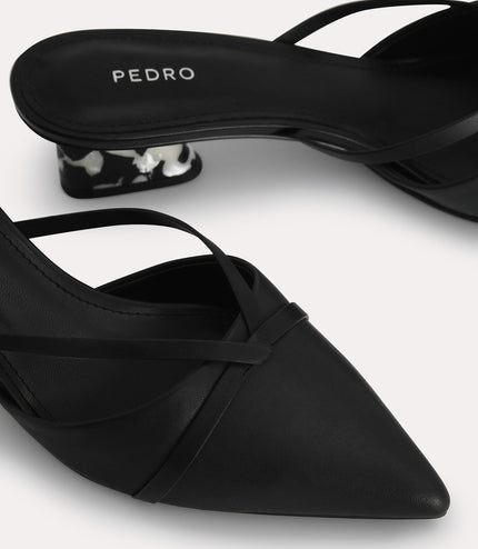 Leather Pointed Heeled Mules