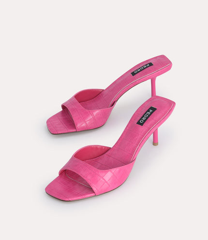 Croc-Effect Heeled Sandals