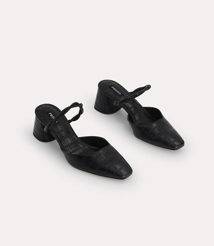 Croc-Effect Heeled Mules