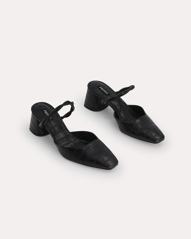 Croc-Effect Heeled Mules