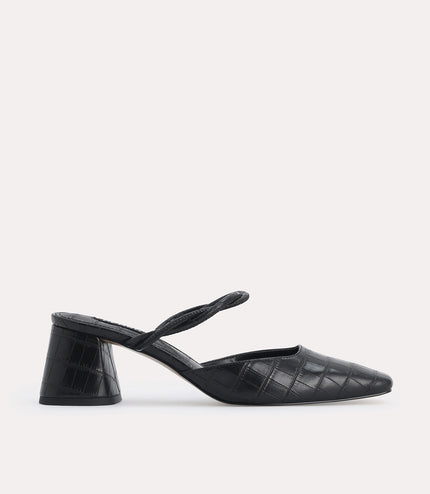 Croc-Effect Heeled Mules