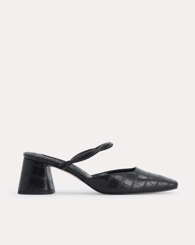 Croc-Effect Heeled Mules