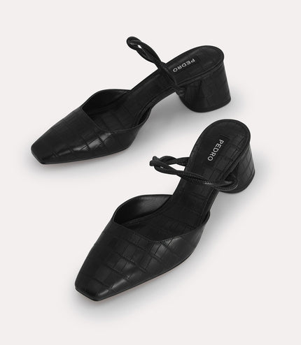 Croc-Effect Heeled Mules