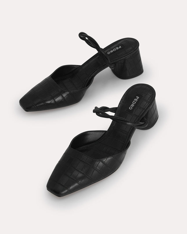 Croc-Effect Heeled Mules