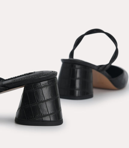Croc-Effect Heeled Mules