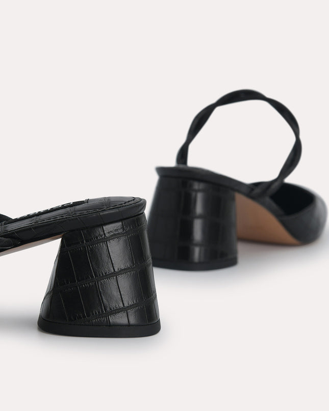 Croc-Effect Heeled Mules