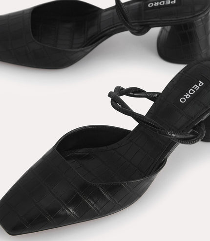 Croc-Effect Heeled Mules