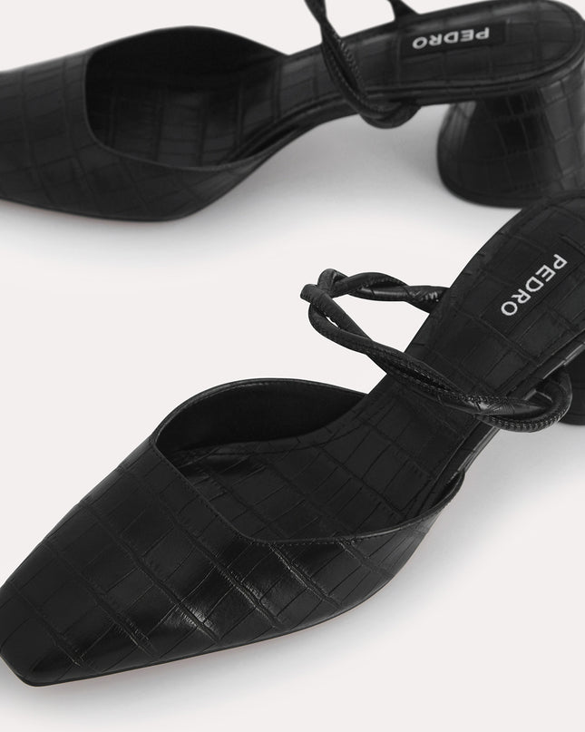 Croc-Effect Heeled Mules