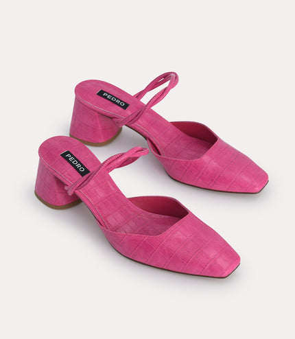 Croc-Effect Heeled Mules