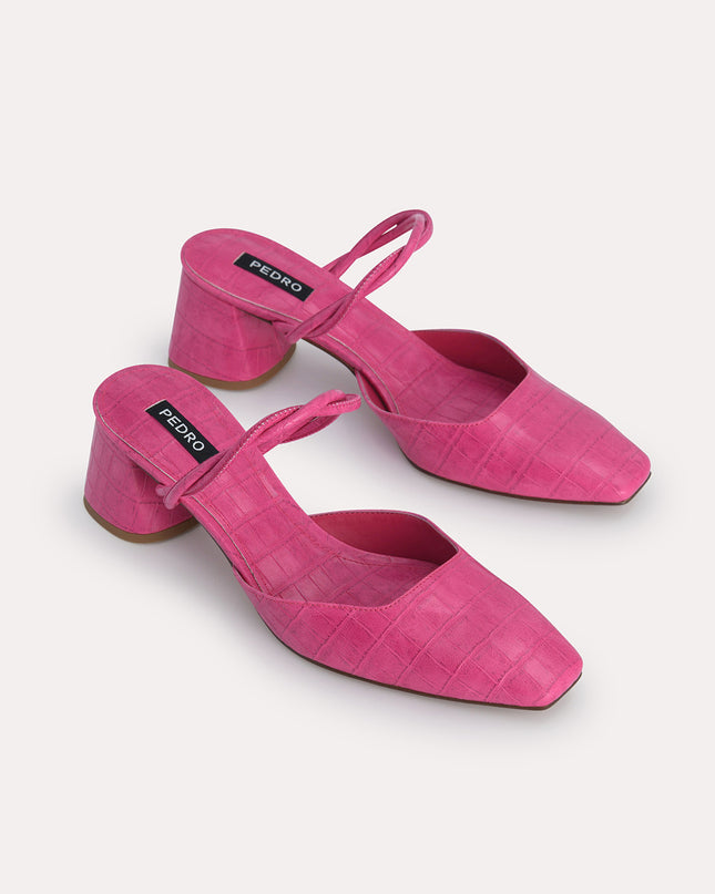 Croc-Effect Heeled Mules
