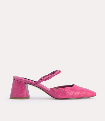 Croc-Effect Heeled Mules