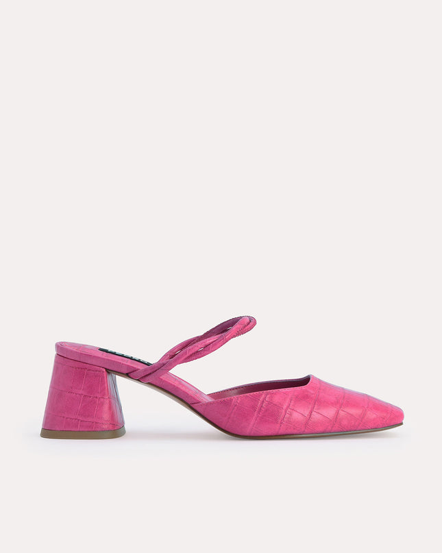 Croc-Effect Heeled Mules
