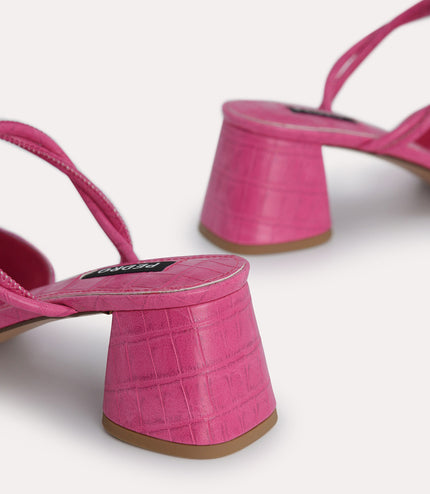 Croc-Effect Heeled Mules
