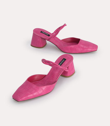 Croc-Effect Heeled Mules
