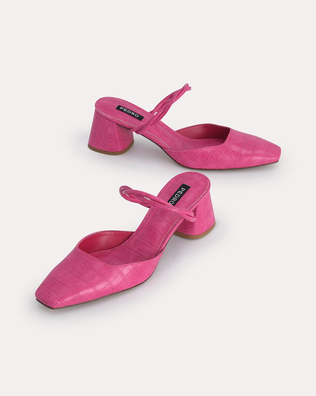 Croc-Effect Heeled Mules
