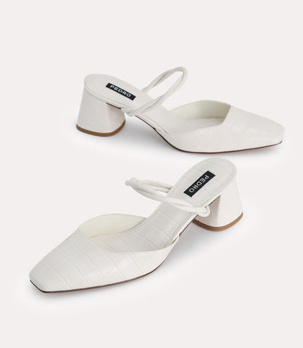 Croc-Effect Heeled Mules