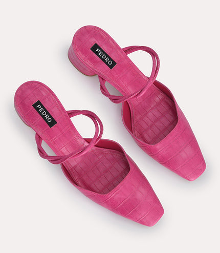 Croc-Effect Heeled Mules