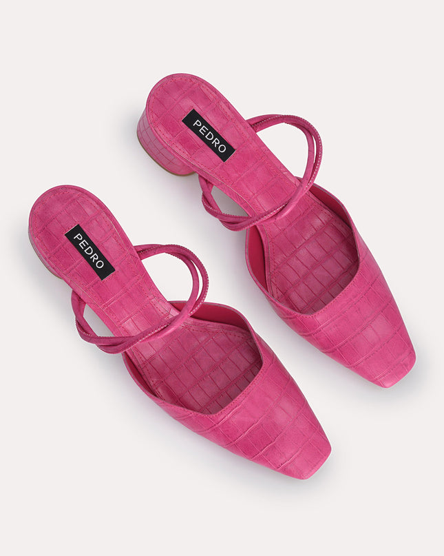 Croc-Effect Heeled Mules