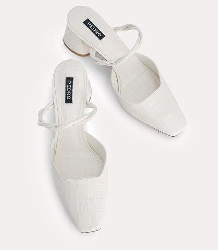 Croc-Effect Heeled Mules