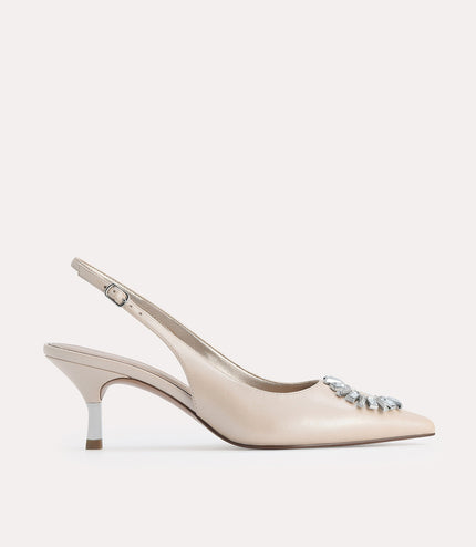 Plaque Satin Slingback Pumps