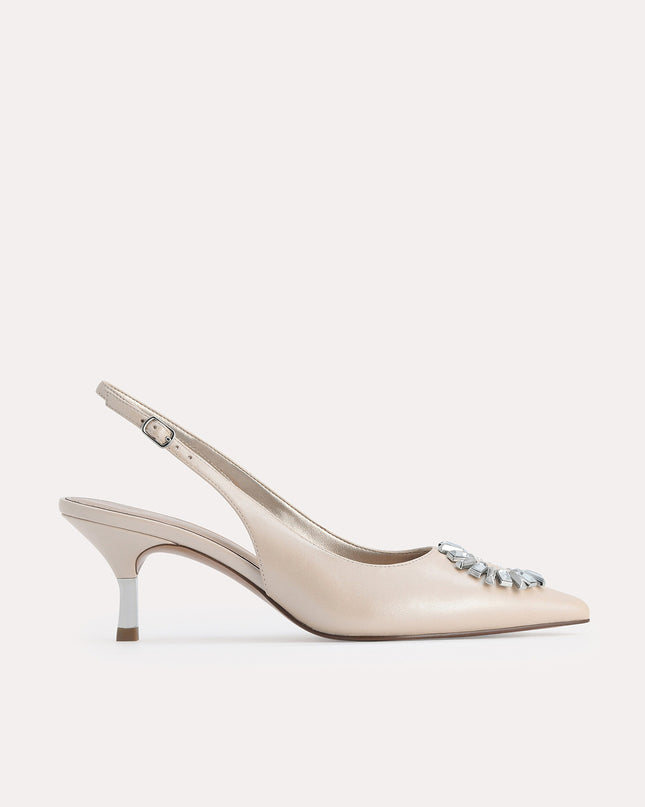 Plaque Satin Slingback Pumps